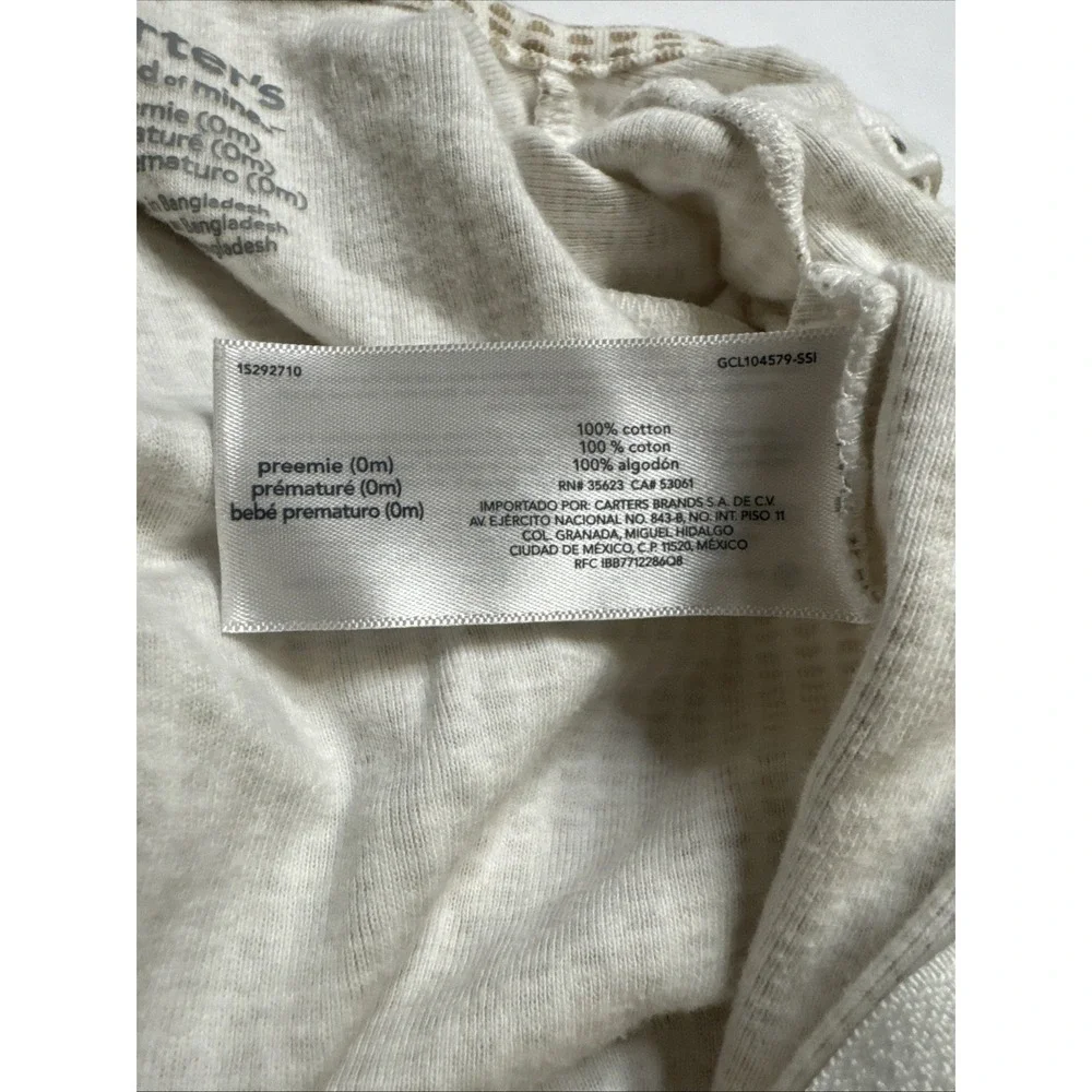 Carters Child of‎ Mine Preemie Footed Sleeper Tan Geometric Print Cotton Zipper